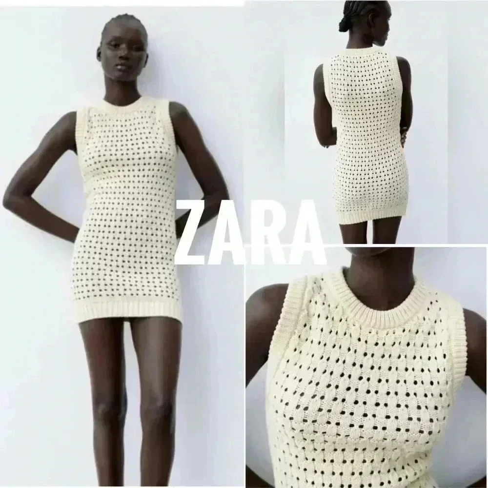 ⭐️HOST PICK⭐️ BNWT  Zara Women’s knit ecru open-work mini dress size M in Cream